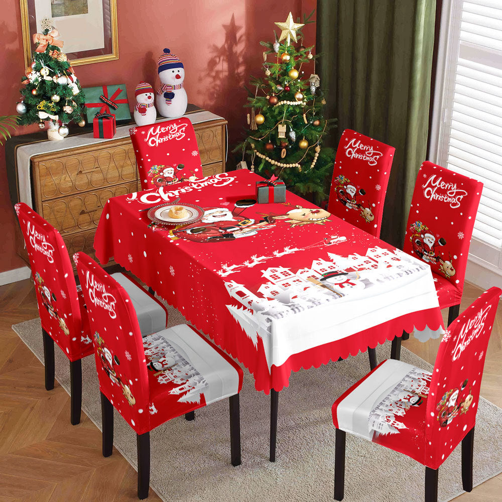 Christmas tablecloth, holiday decoration, elastic chair cover, household dining table, waterproof and dustproof tablecloth, fabric decorative tablecloth - Korvel