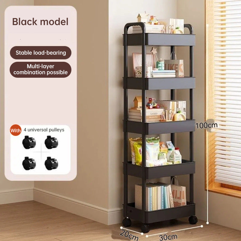 White rolling storage cart. Multifunctional, open shelves for books, ideal for kitchen & bedroom storage - Korvel