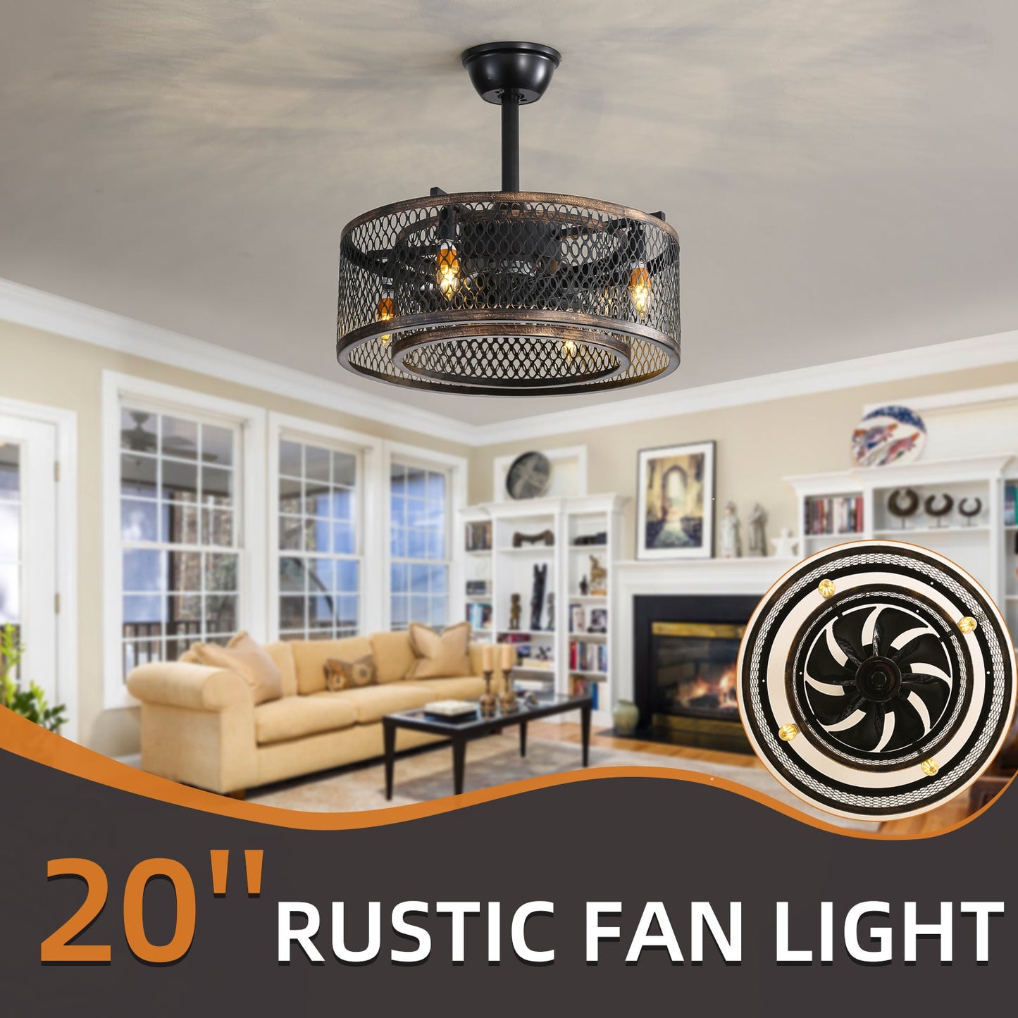 20 inch Caged Ceiling Fan with Lights - Korvel