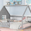 Full Size Wood House Bed with Window and Fence  Gray - Korvel