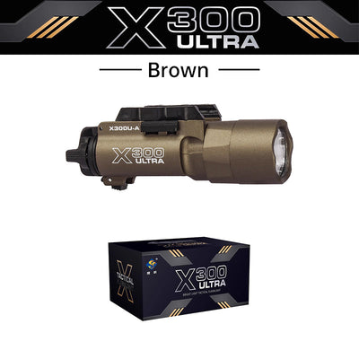 Tactica Flashlight X300-B/X300U-B/XU35: metal pistol gun strobe LED lights for 20mm rails, ideal for airsoft and hunting. - Korvel