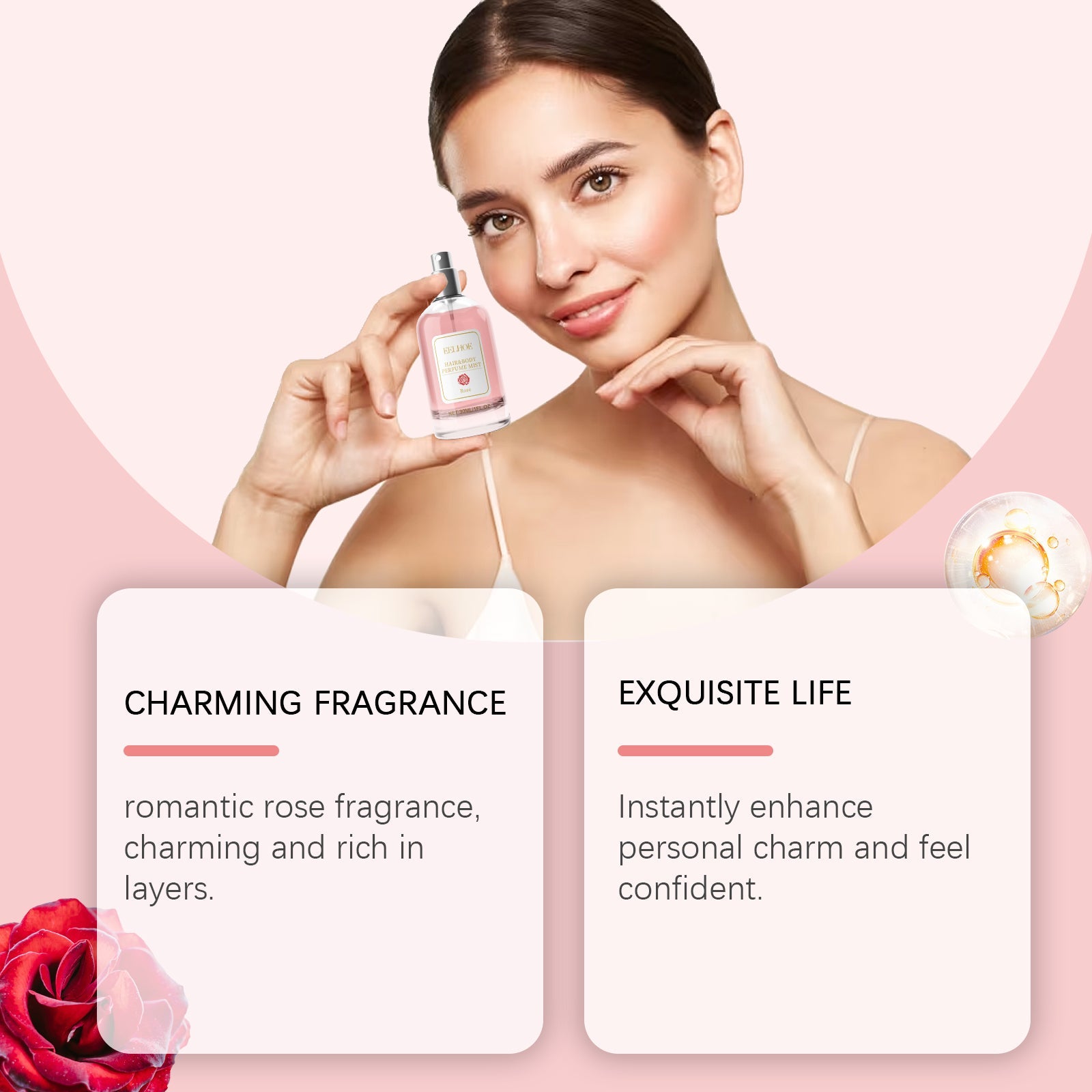 Rose Body Hair Eau De Parfum Spray Fresh And Elegant With Fragrance And Charm Perfume Spray - Korvel