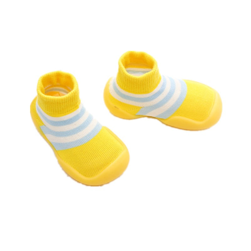 Autumn and Winter Baby Socks Silicone Anti slip Bottom Floor Socks Children's Shoes and Socks Cartoon Rainbow Strips Indoor Walking Shoes and Socks - Korvel