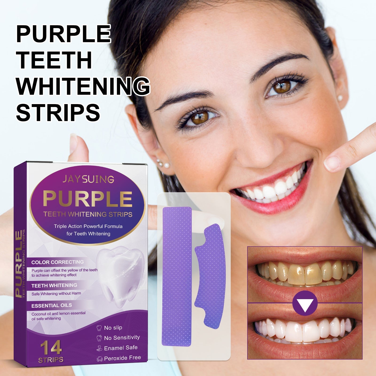 Purple Bright White Dental Stickers, Yellow Stain Removal Deep Cleaning Care For Oral Health Care Dental Stickers - Korvel