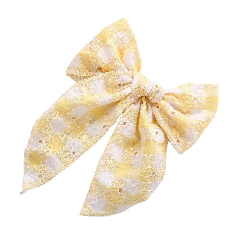 Children's Headwear Girl Plaid Cotton Embroidery Bow Hairpin Big Swallowtail Hairpin - Korvel