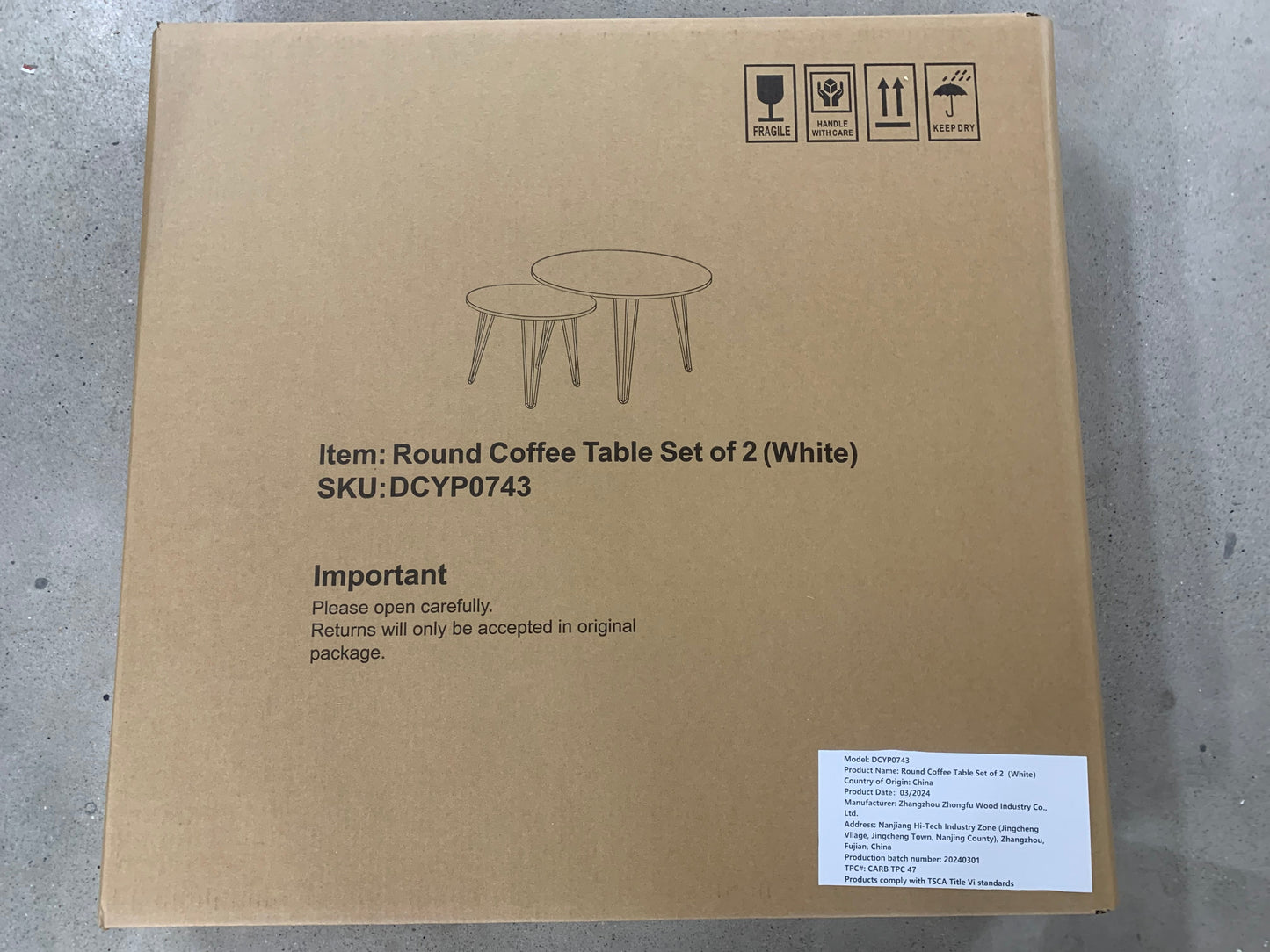 Ensemble de 2 tables basses rondes empilables de 27,56'' - Blanc