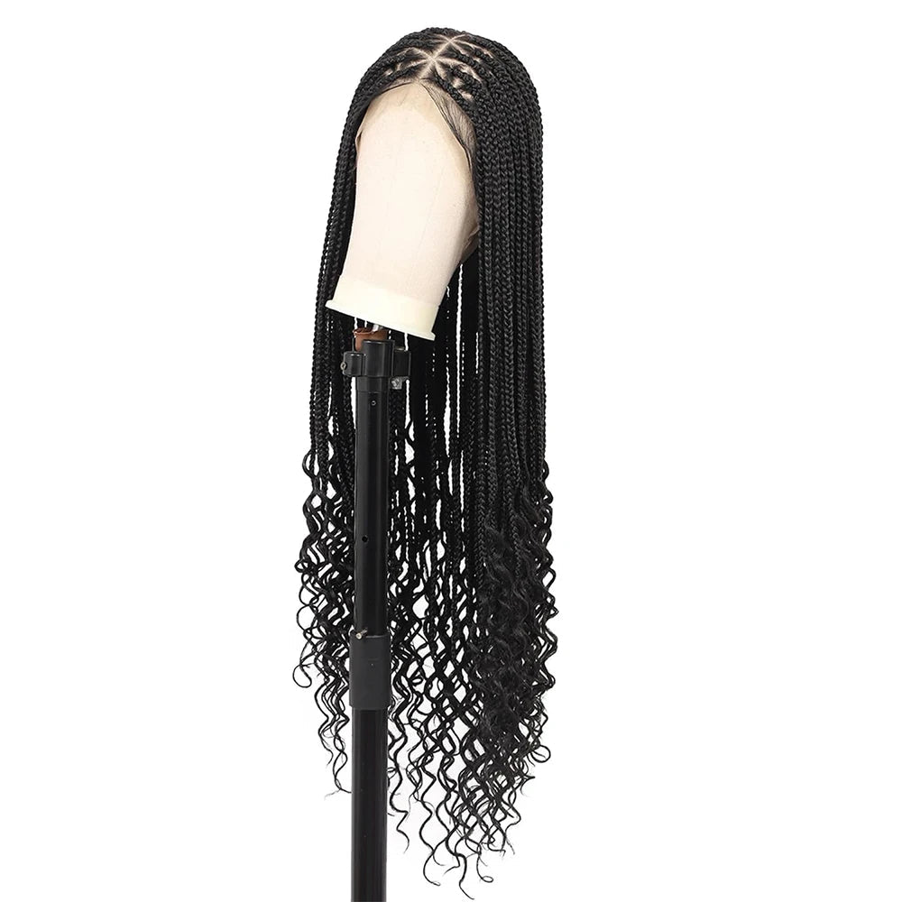 Triangle Knotless Braided Wigs 36Inch Bohemian Curly Braided Lace Front Wigs Synthetic Hand Double Lace Braid Wig - Korvel