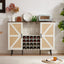 White Faux Rattan Barn Door Wine Cabinet with Wine Rack and Wine Glass Rack, Double Door Design with Removable Shelves - Korvel