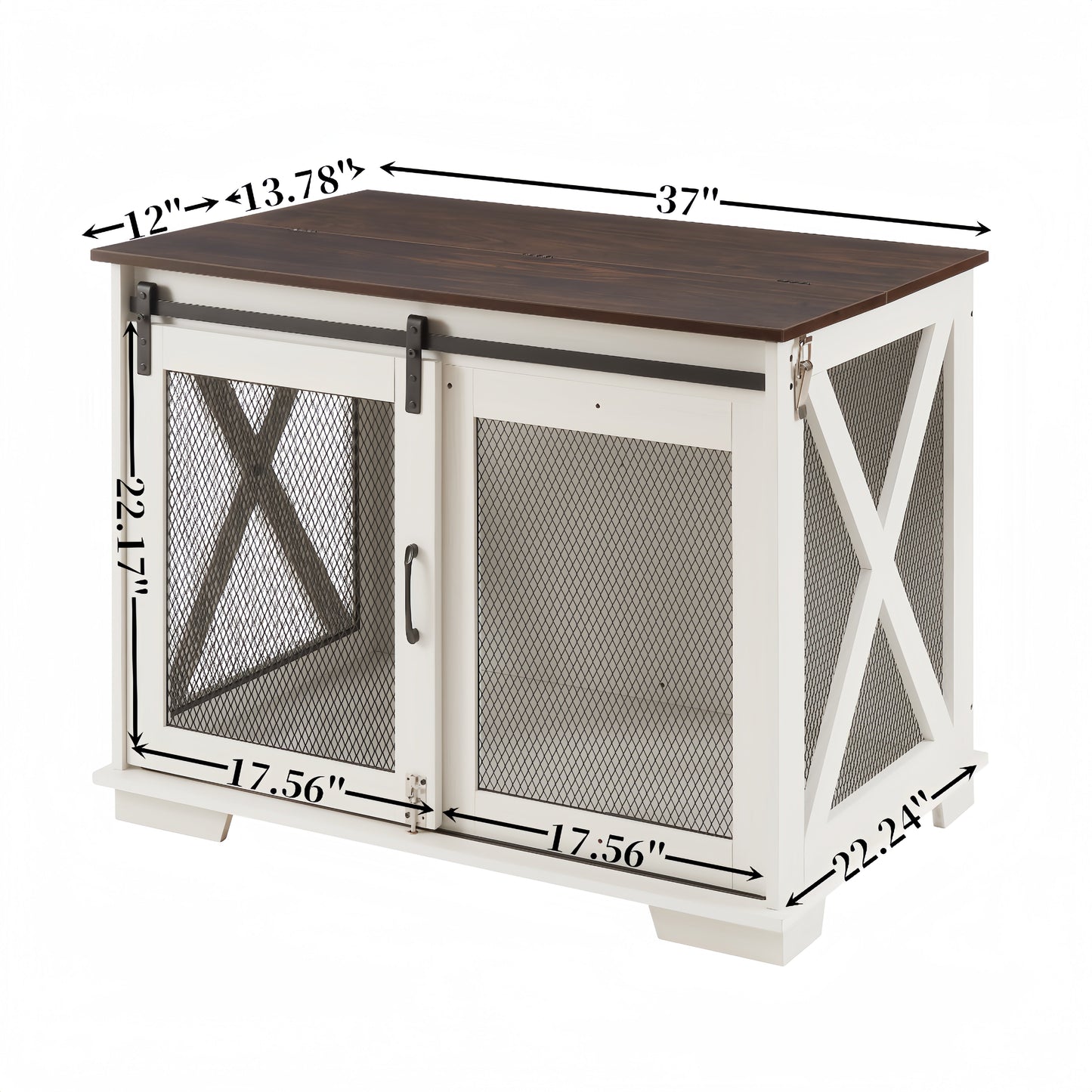 Farm kennel Flat noodles furniture with sliding barn door, farm wooden kennel end table, dog house with removable partition - Korvel