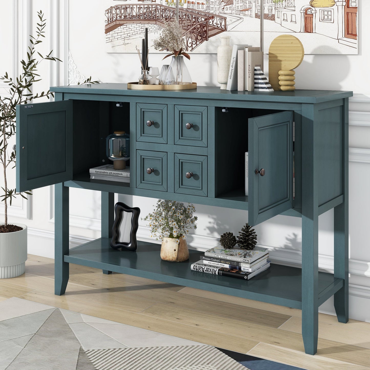 REXM Cambridge Series Retro Console Desk with Storage
