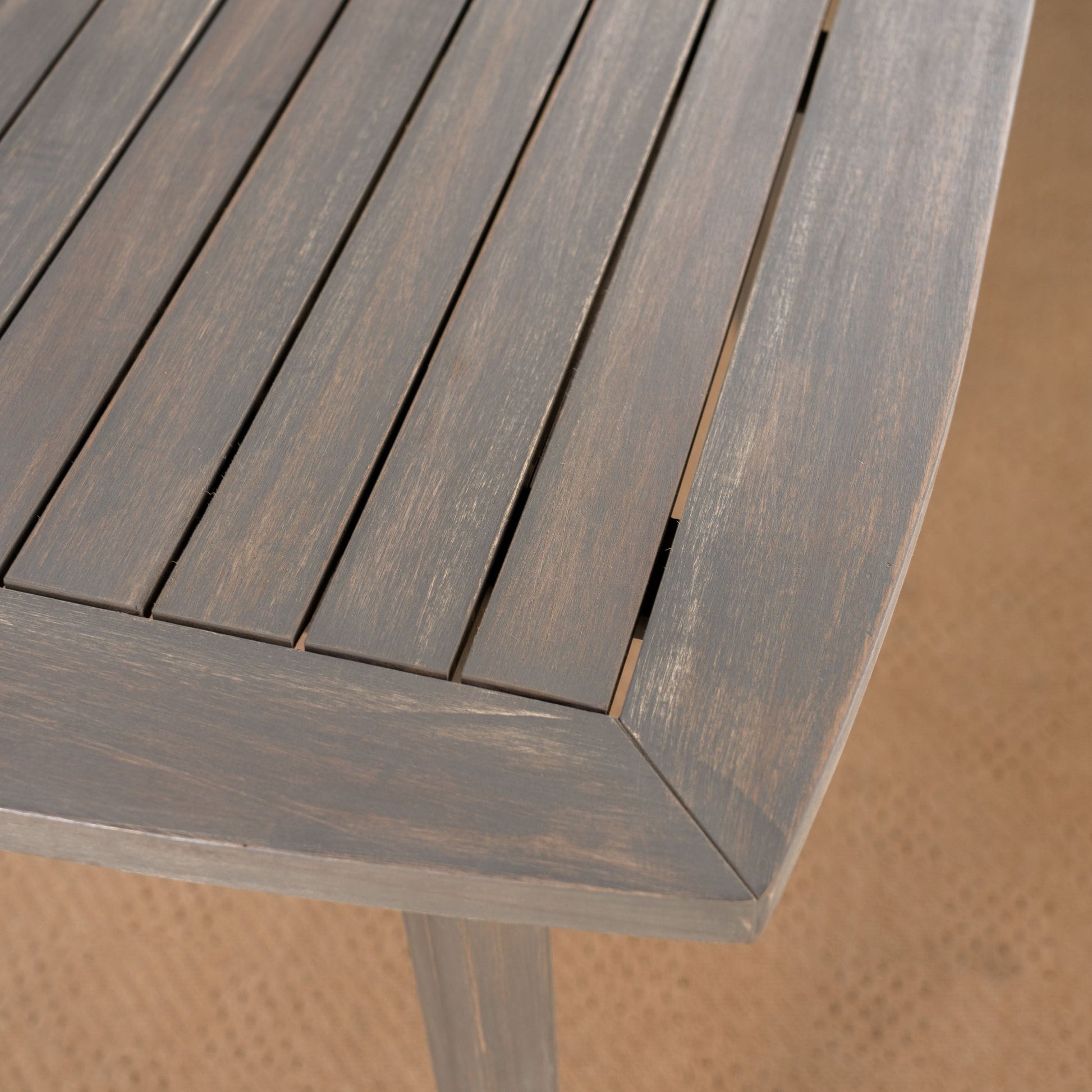 Outdoor Square Acacia Wood Table with Straight Legs, Gray - Korvel