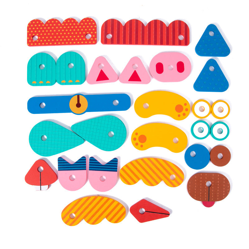 Wooden Creative Animal Puzzle Building Blocks Fun Face Changing 3D Puzzle Fun Kindergarten Puzzle Toy - Korvel