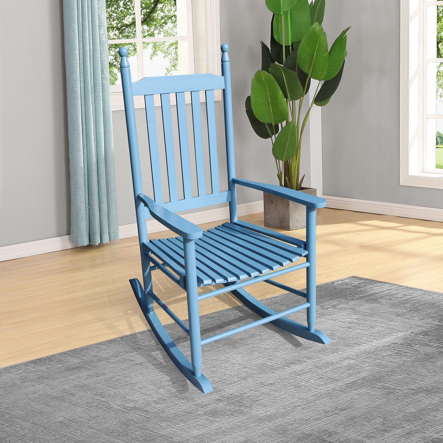 wooden porch rocker chair blue - Korvel