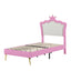 Twin Size Upholstered Bed Frame with LED Lights - Pink & White