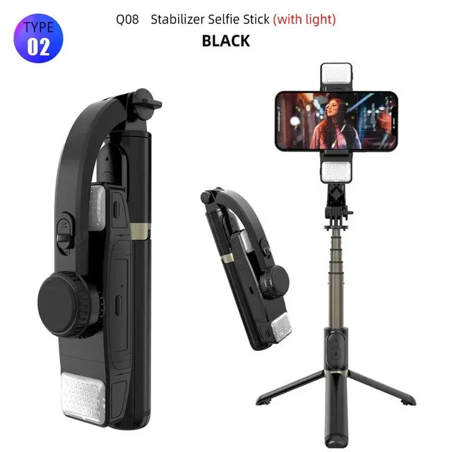 Q08 Gimbal Stabilizer Mobile Phone Video Stabilizer Bluetooth Selfie Stick Tripod for Smartphone Live Vertical Shooting Bracket - Korvel