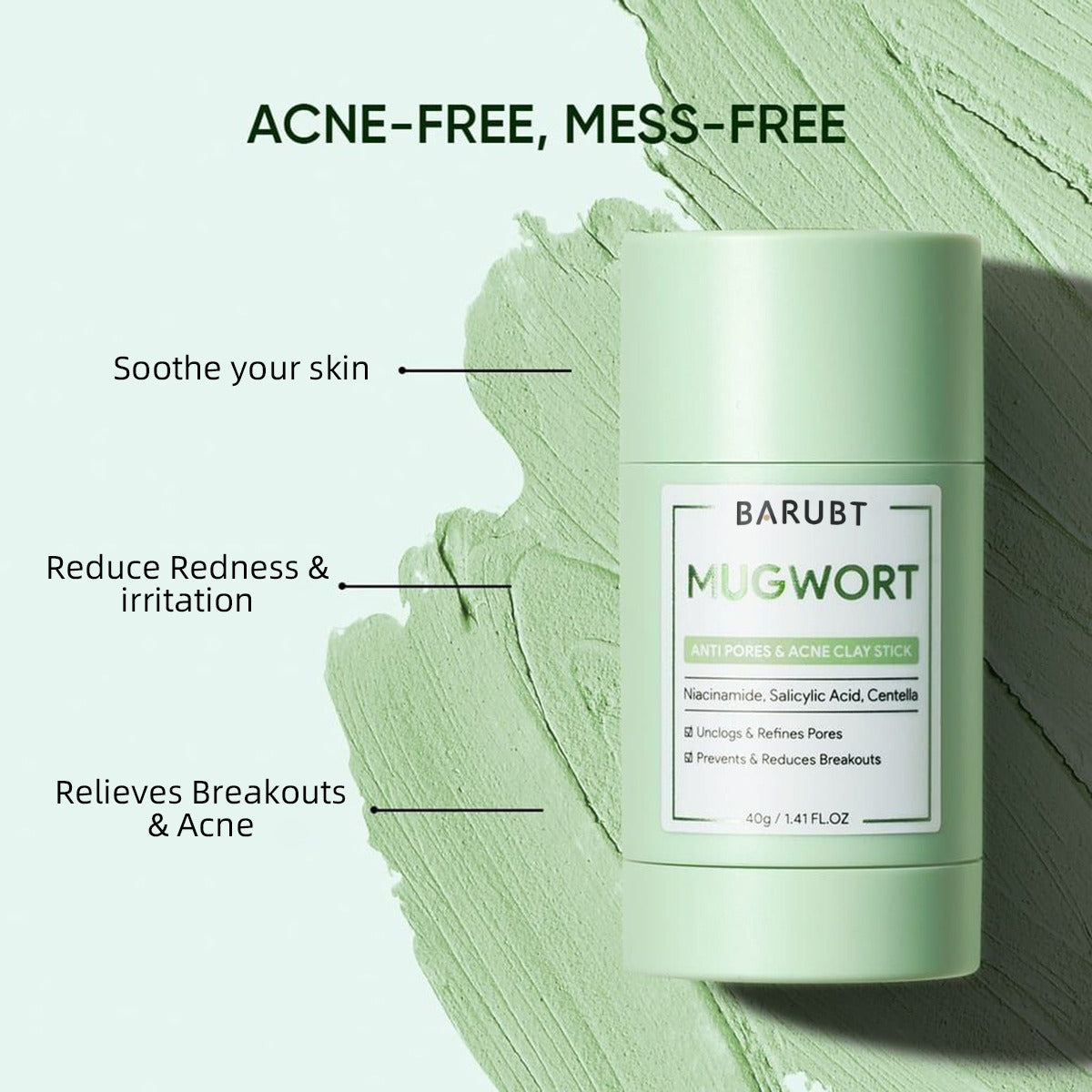 BARUBT mugwort mud mask stick deep cleansing mild blackhead repair facial care smearable mask - Korvel