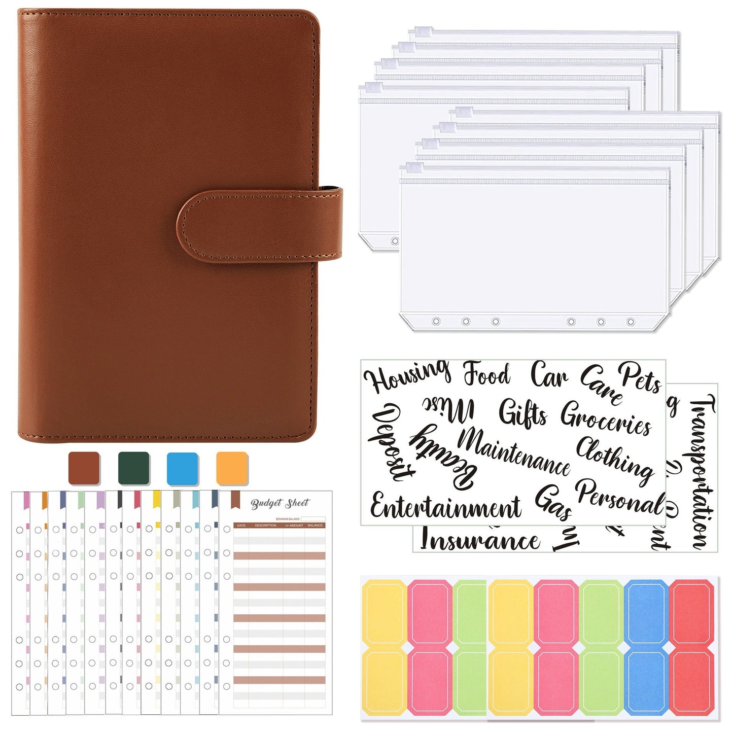 Carnet de budget à anneaux A6 - Cuir PU Macaron