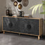 Black Carved Symmetrical Design Door And Wood Coloured Frame For TV Stand Table,Living Room ,Entryway - Korvel