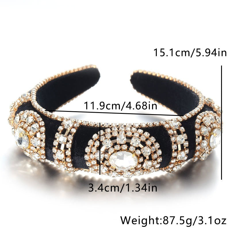 Fashionable retro golden velvet hair hoop with super sparkling color rhinestone sponge head hoop - Korvel