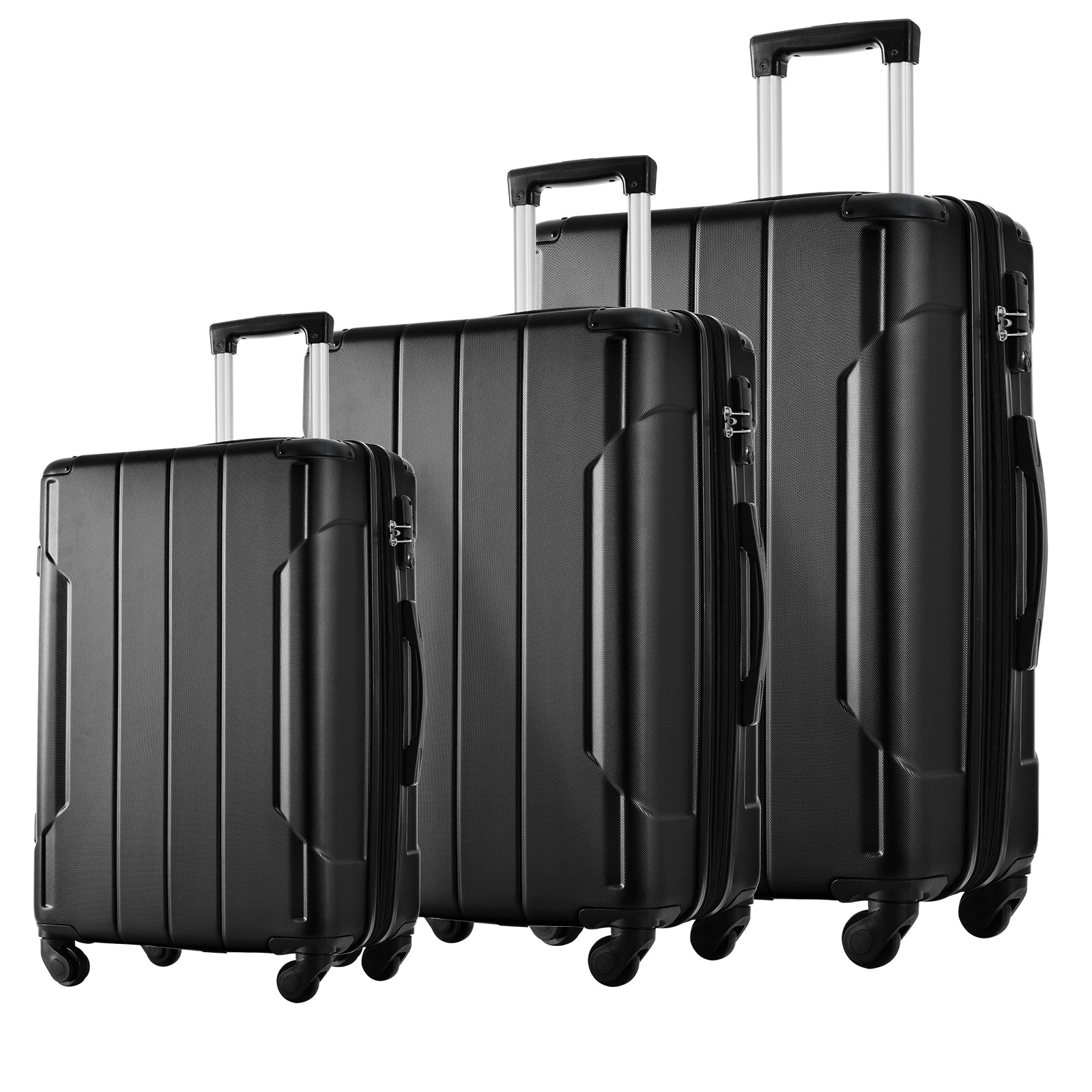 Hardshell Luggage Sets 3 Pcs Spinner Suitcase with TSA Lock Lightweight 20''24''28'' Black + ABS - Korvel