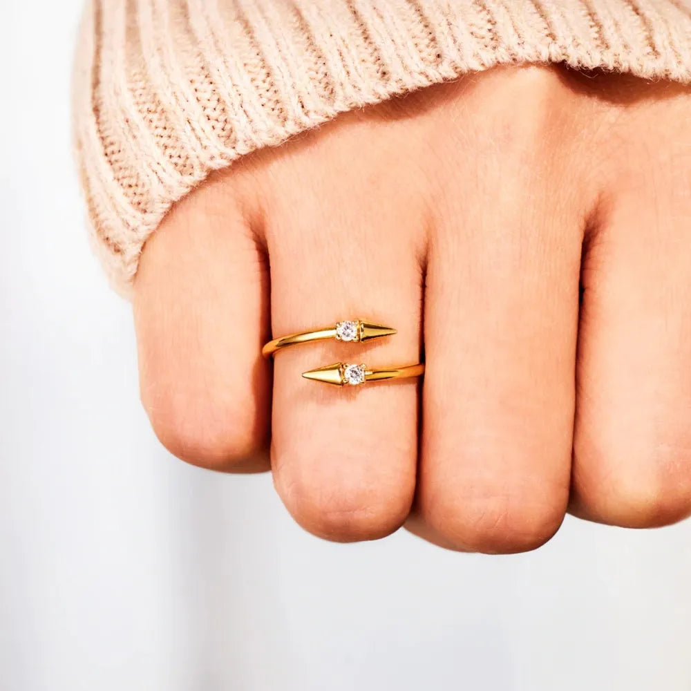 925 Sterling Silver Inlaid Zircon Bypass Ring - Korvel