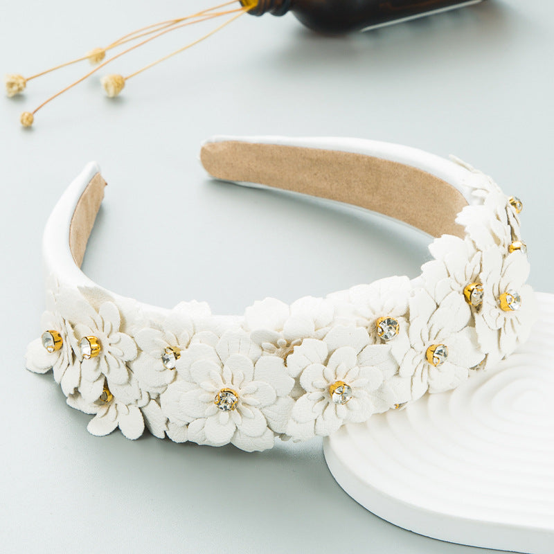 Small Fresh Colorful Flowers Headdress Glass Diamond Retro Headband Female Trendy Hair Band Hair Accessories - Korvel