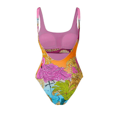 Cartoon print contrasting one-piece swimsuit set for women - Korvel