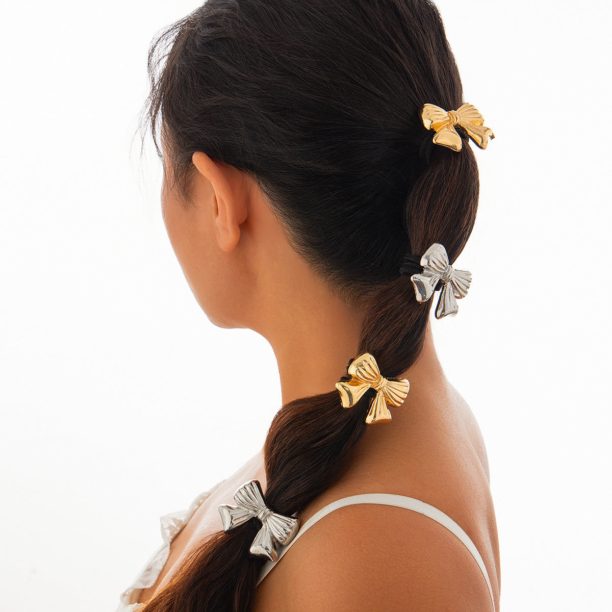 Versatile five petal flower alloy hair accessory with fashionable glossy imitation pearl bow headband - Korvel