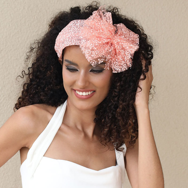 Fashionable oversized solid color lace bow headband - Korvel