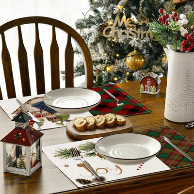 Christmas Sled Linen Placemat - Festive Checkered Design