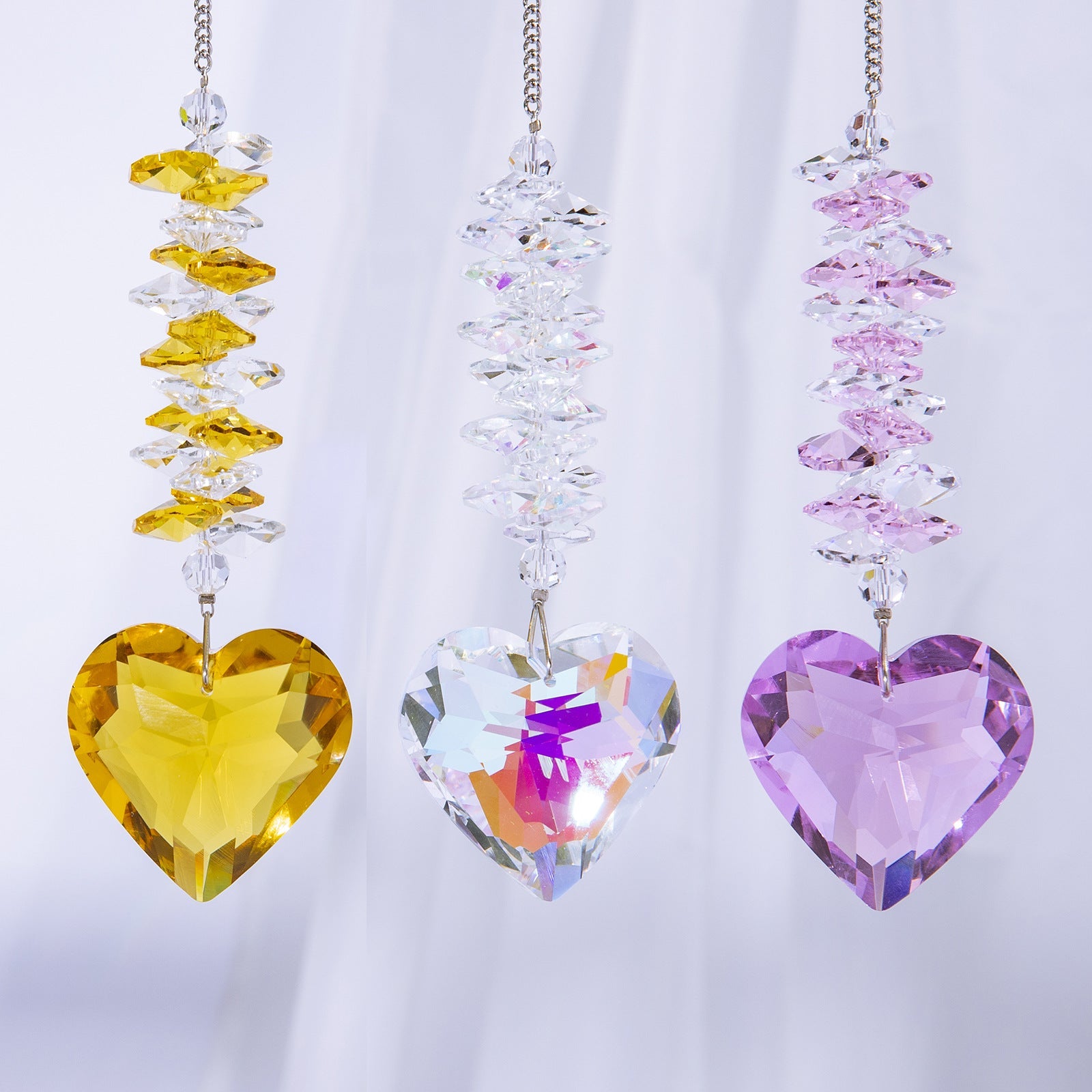 Crystal sun catcher pendant wholesale peach heart love prism living room garden decoration hanging sunshine - Korvel