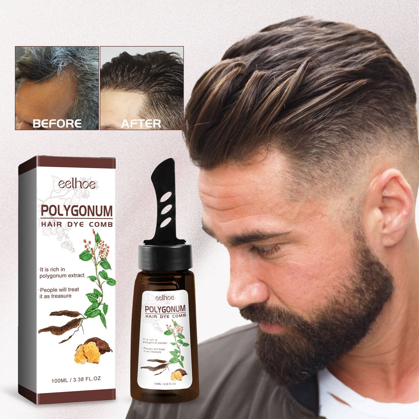 Peigne teintant Polygonum pour des cheveux noirs brillants