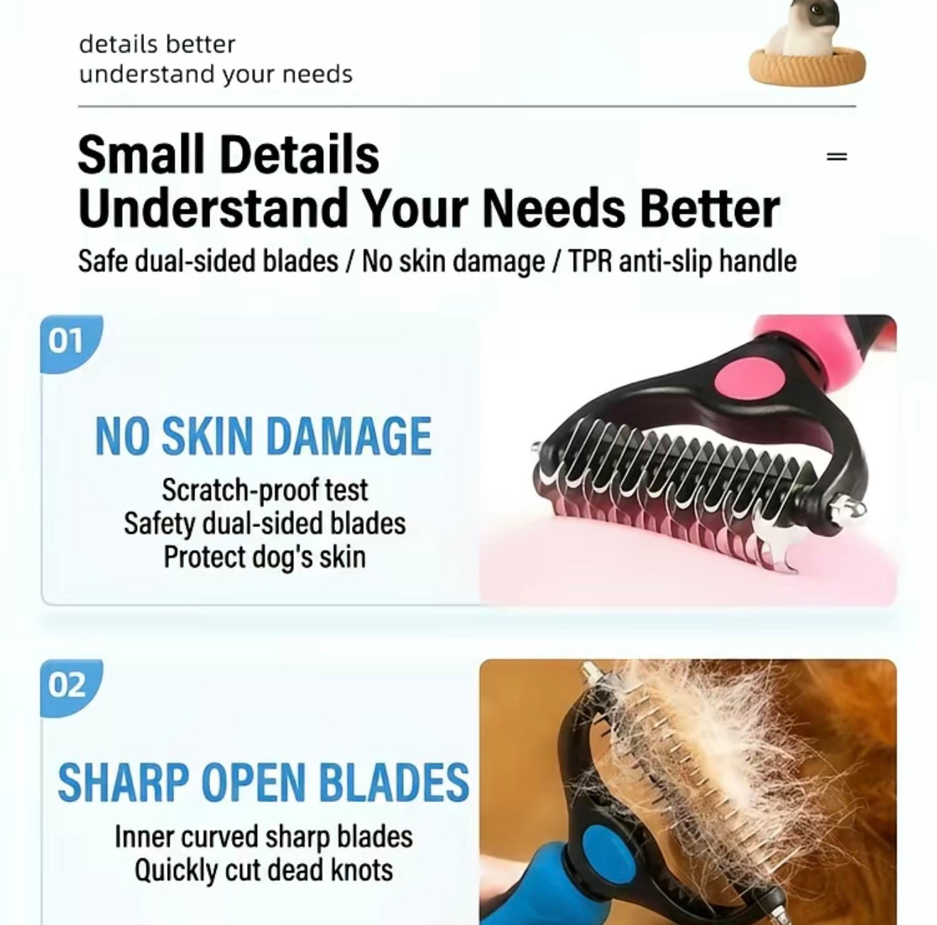 PawEase Dematting Brush for Dogs and Cats