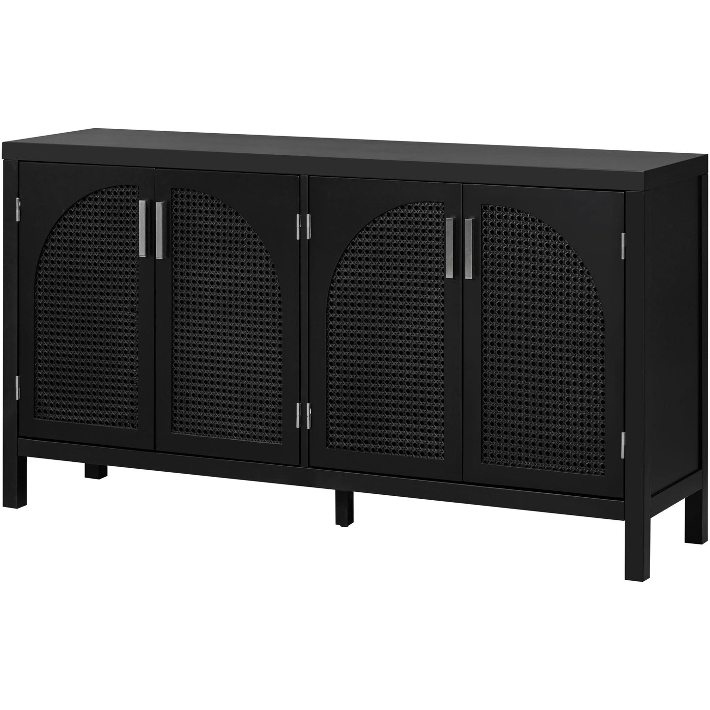 TREXM Large Storage Space Sideboard with Artificial Rattan Door and Metal Handles for Living Room and Entryway (Black) - Korvel