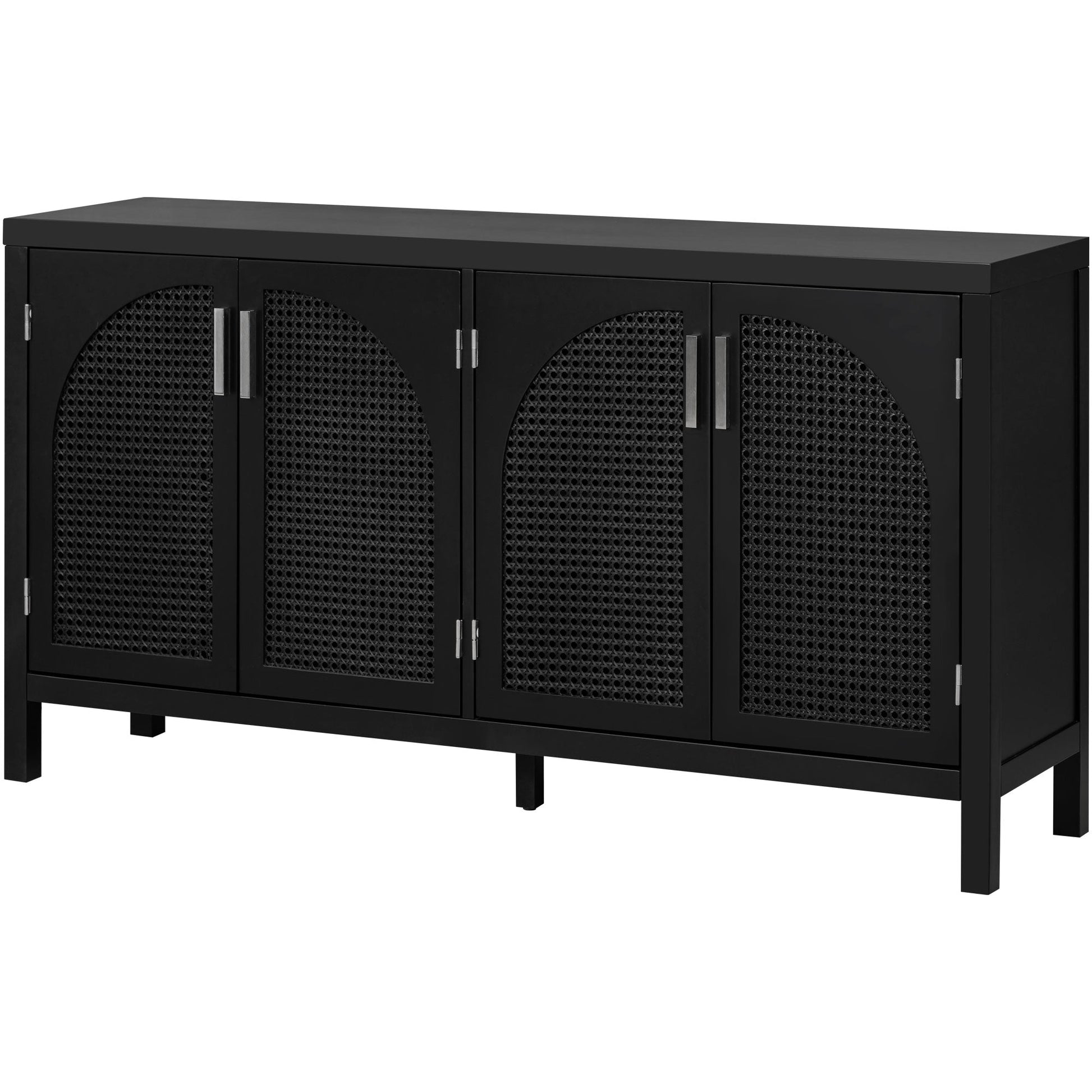 TREXM Large Storage Space Sideboard with Artificial Rattan Door and Metal Handles for Living Room and Entryway (Black) - Korvel