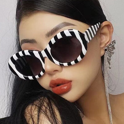 Striped Zebra Oval Sunglasses New Net Red Street Shot Personality Female Hip Hop Sunglasses Trend - Korvel