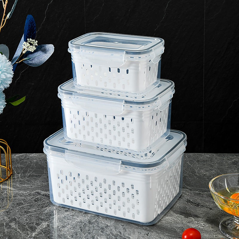 Kitchen food sealed preservation box fruit and vegetable drainage plastic storage box with lid - Korvel