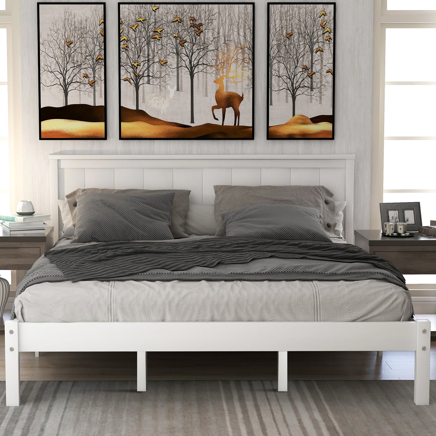 Elegante Estructura de Cama Plataforma Reina con Cabecera - Blanca