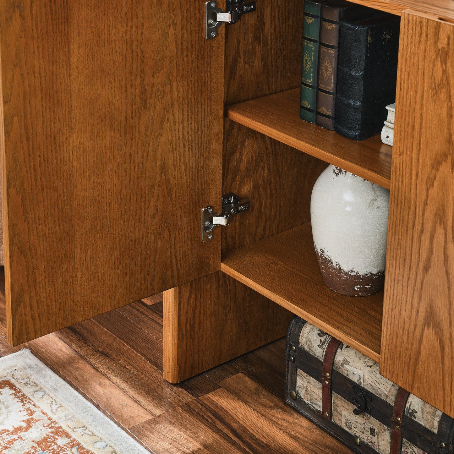 Walnut colored side panels, buffet cabinet with storage, 33.9 inches x 15 inches x 31.5 inches - Korvel
