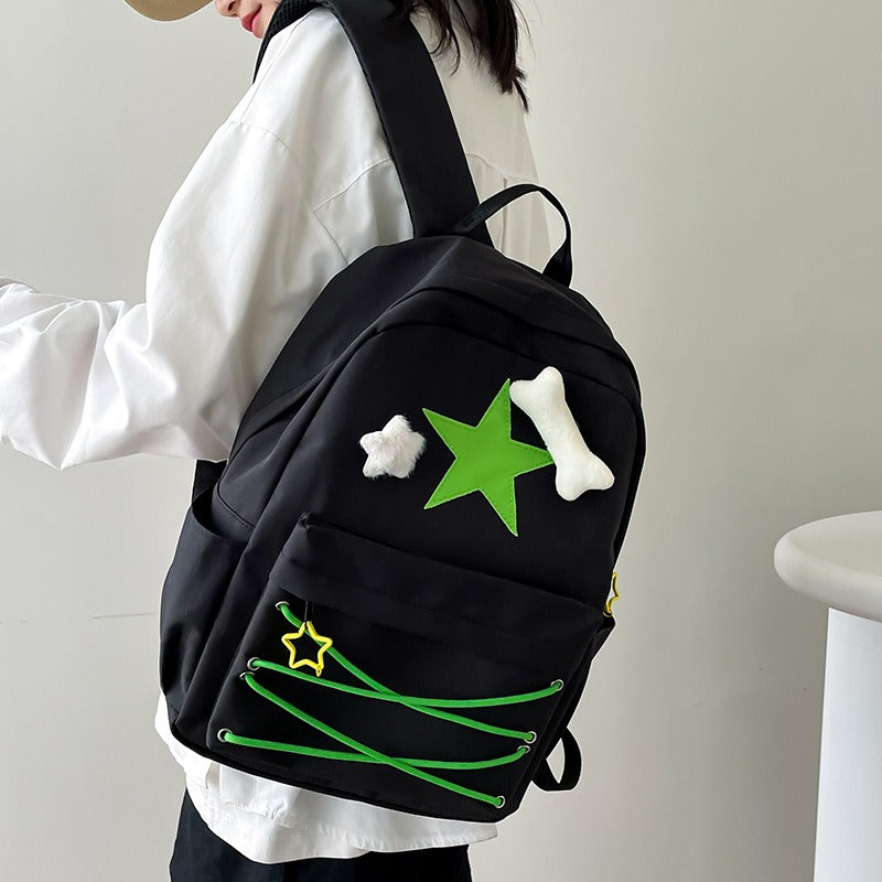 Japanese cute girl bag Niche self made fiv pointed star backpack ins college student schoolbag female high school backpack - Korvel
