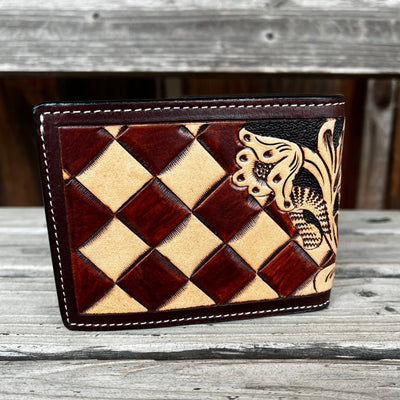 Artisan Floral Checkered Bi-Fold Wallet | 3D Design - Korvel