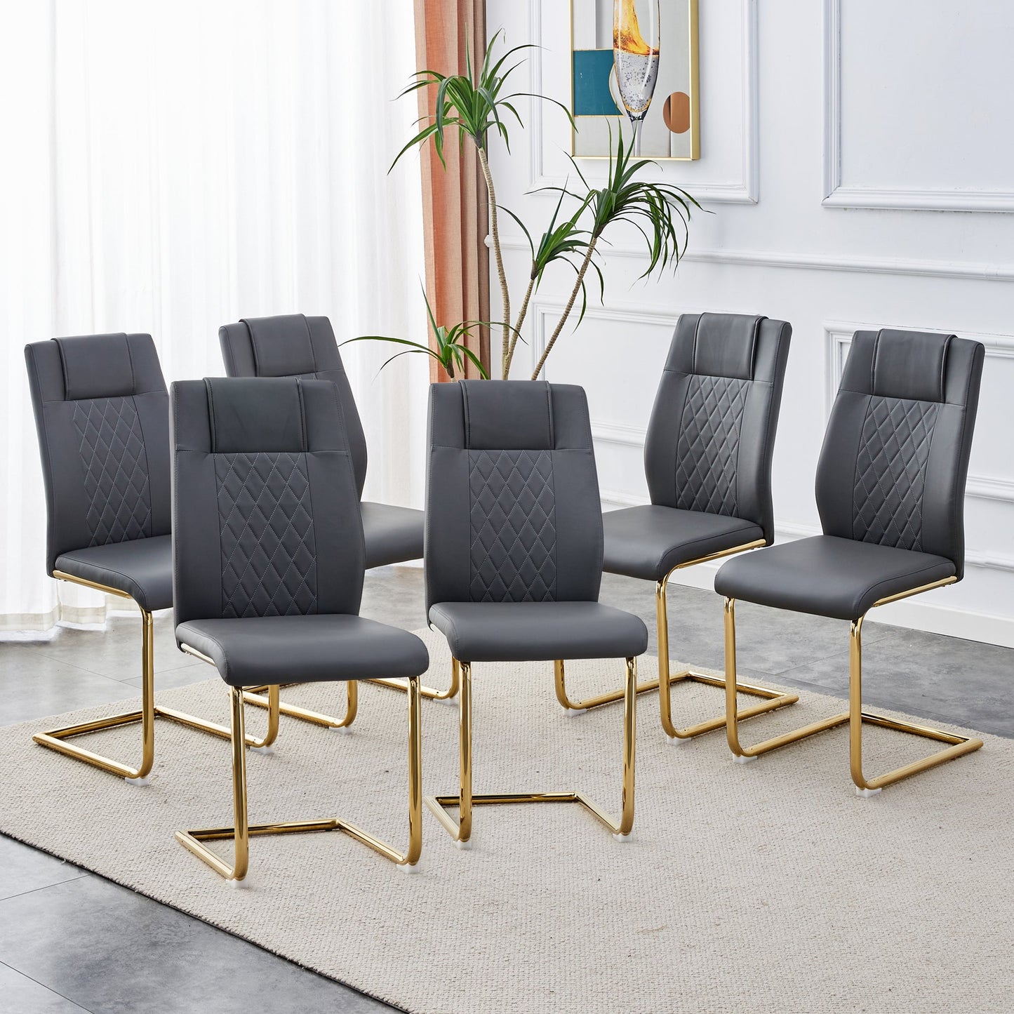 Premium Faux Leather Cushioned Dining Chairs with Metal Legs