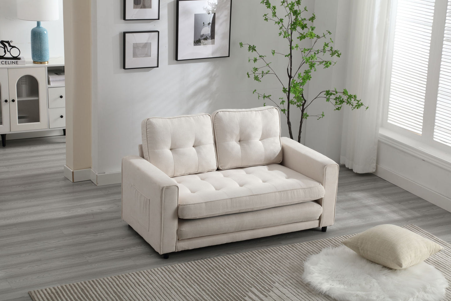 Canapé-lit futon convertible 3 plis - Gris foncé, Gris clair et Beige