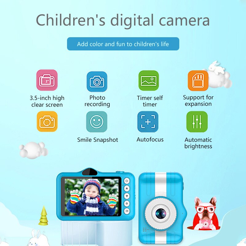 Child Camera Digital Camera 3.5 inch Cute Cartoon Camera Toys Children Birthday Gift 12MP 1080P Photo Video Camera For Kids - Korvel