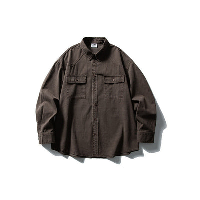 Used washed casual loose long sleeved shirt jacket men's workwear shirt - Korvel