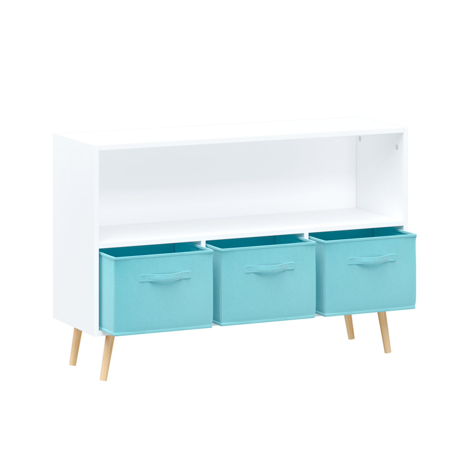 Kids bookcase with Collapsible Fabric Drawers Children's Book Display Toy Storage Cabinet Organizer White/Blue - Korvel
