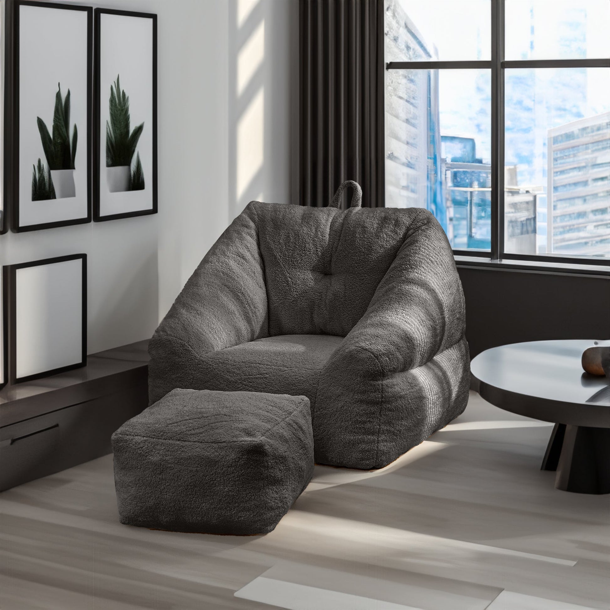 Beanbag chair with filler, beanbag sofa with tufted soft filler with memory foam, black - Korvel