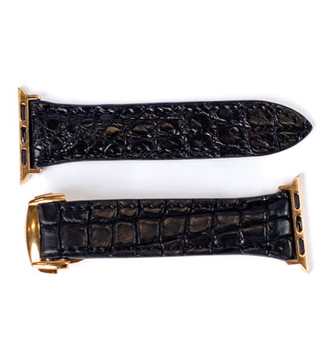 Premium Black Glazed Alligator Apple Watch Band