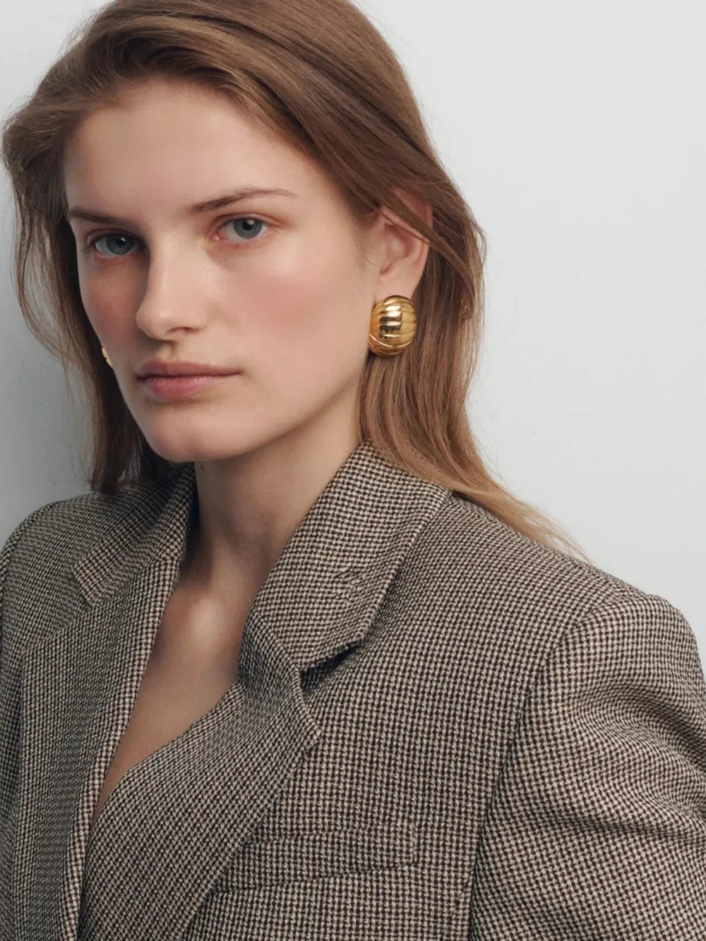 18K Gold-Plated Stainless Steel Ribbed Earrings - Korvel