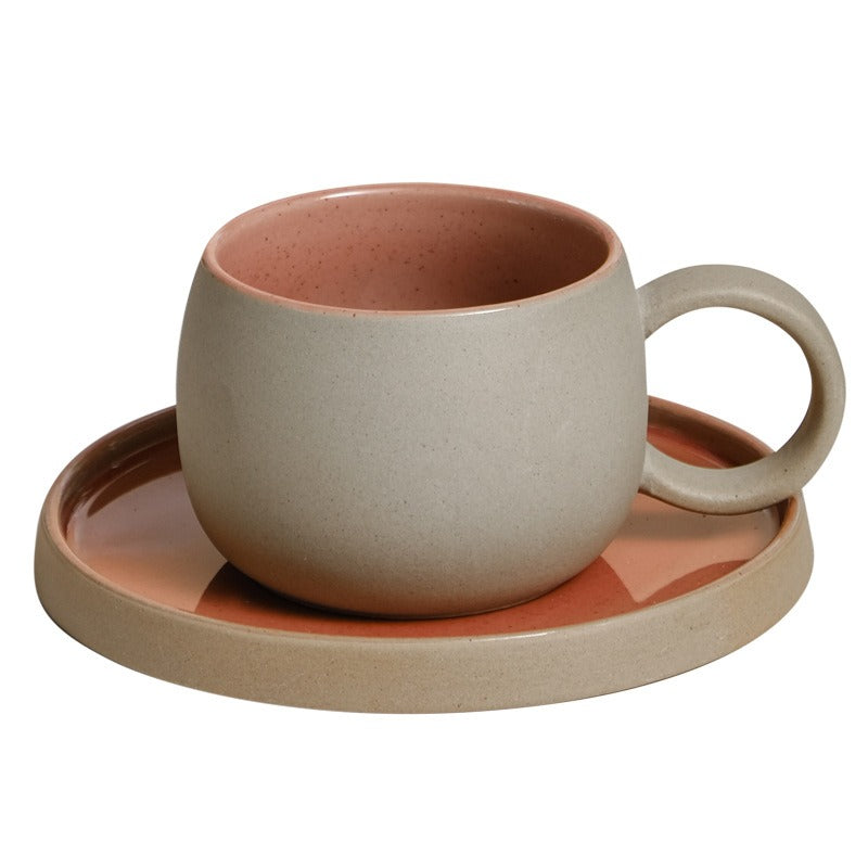 Coffee mug set ceramic retro stoneware Japanese mug and saucer combination - Korvel